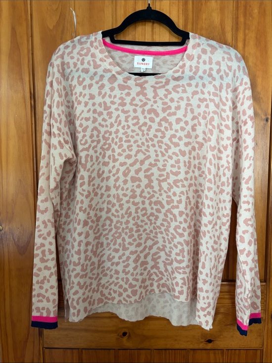 Sundry Sweaters - Sundry Pink Cream animal print Leopard wool cashmere blend pullover sweater 2/M